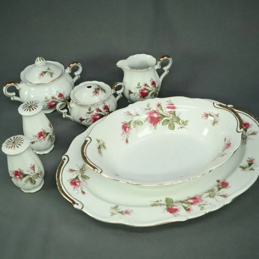 9 Pieces Serving Set Ucagco China Set Platter, Bowl S/P Shakers, Creamer, Sugar